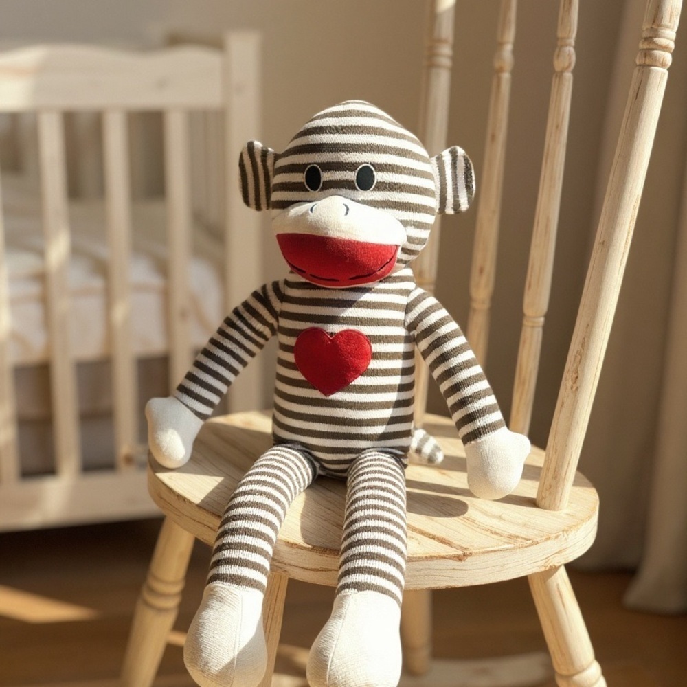 Striped Stuffed Monkey with Heart